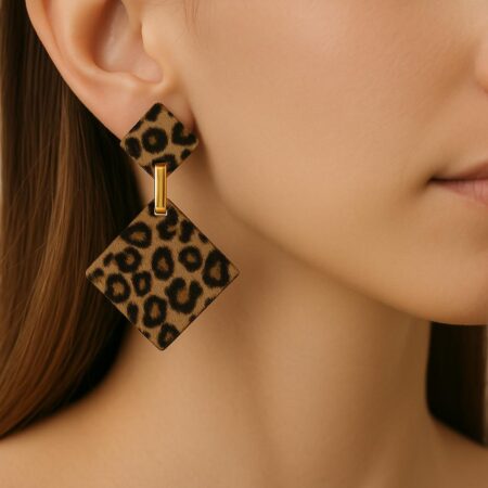 Boucle D'oreille Carrée Léopard