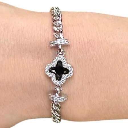 Bracelet Trèfle Noir Pierre Blanche