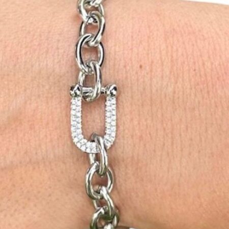 Bracelet chaîne en pierre blanche